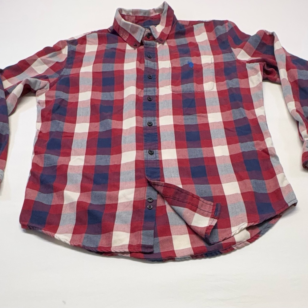 U.S. Polo Assn. Red Navy White Plaid Button-Down Shirt Size Medium